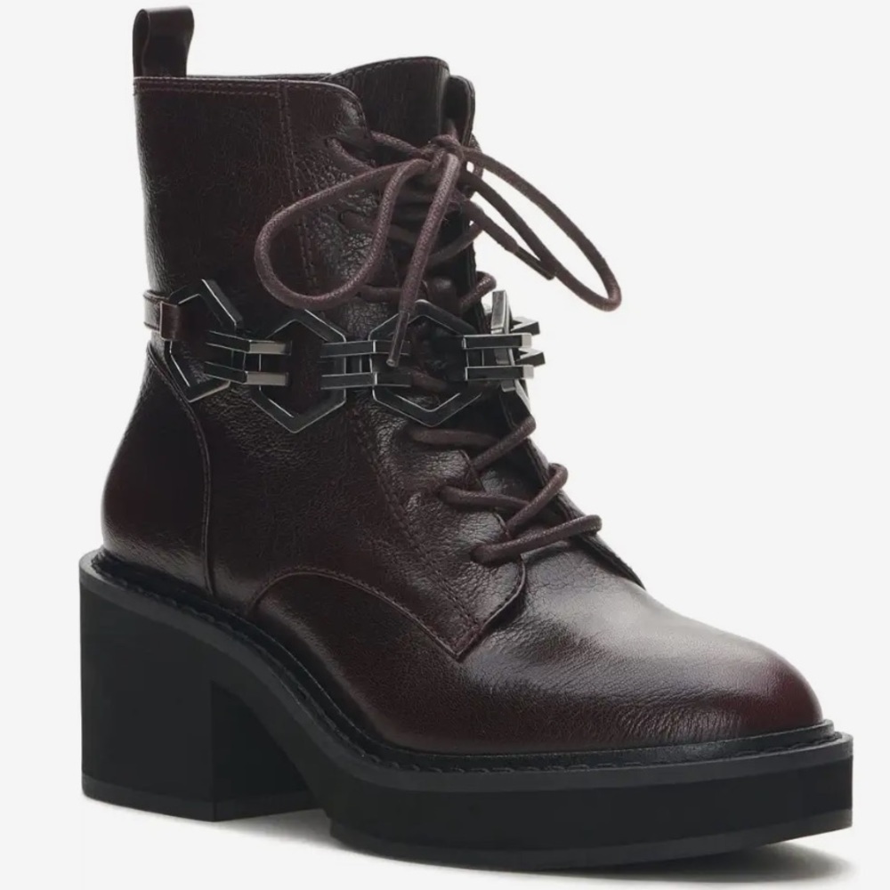 Vince Camuto, ankle boots with metallic chain detail, inside of the leg zipper. - Picture 4 of 9